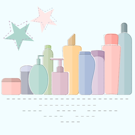 Colorful cosmetic product containers, flat style.のイラスト素材