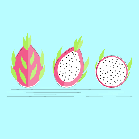 Whole and sliced dragon fruit in flat design. Isolated objects.のイラスト素材