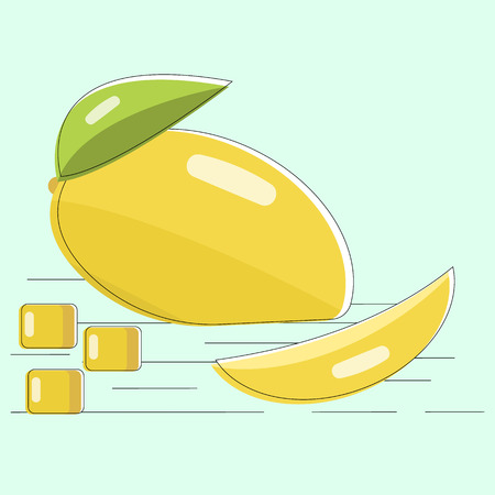 Whole and sliced mango in flat design. Isolated objectsのイラスト素材