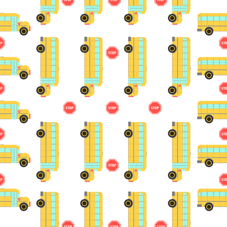 Back to school seamless pattern, with school buses and stop symbolのイラスト素材