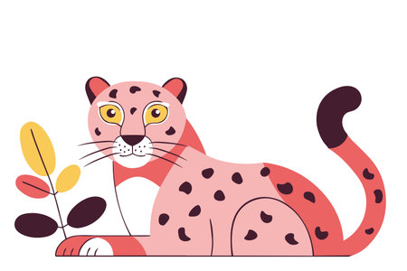 Cartoon cute stylized pink leopard vector flat illustration isolated on white backgroundのイラスト素材
