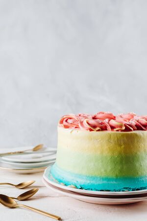 Closeup of colorful vegan cake, selective focusの写真素材