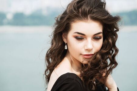 Young female on a beach, selective focusの写真素材