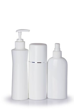 Plastic container for cosmetics isolated on white background. From the way.の写真素材