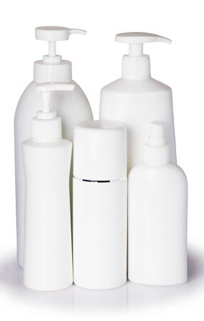 Plastic container for cosmetics isolated on white background. From the way.の写真素材