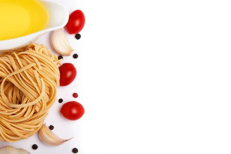 Italian food ingredients isolated on whiteの写真素材