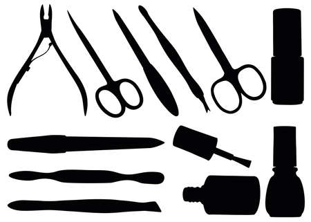 Manicure set. Nail Polish, nail file, tweezers, wire cutters, scissors.のイラスト素材