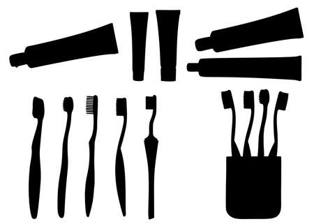 Toothbrushes and toothpaste in the set.のイラスト素材