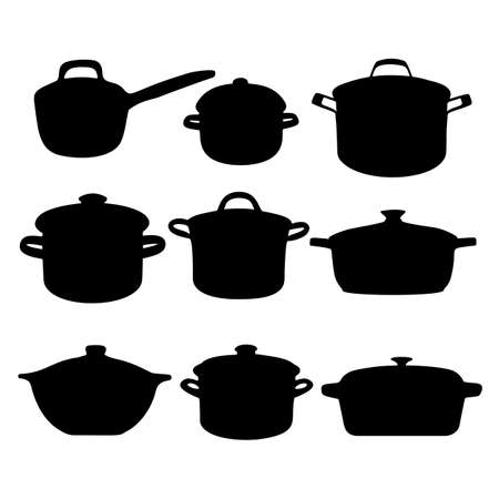 Pots for the kitchen in the set. Vector image.のイラスト素材