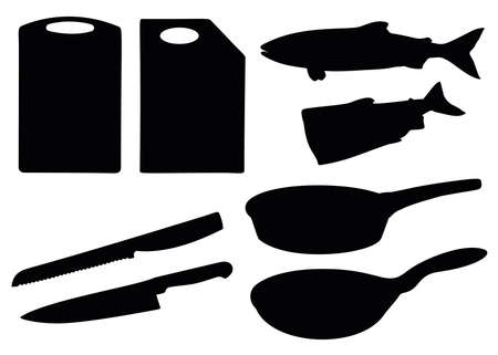 Kitchen set for cooking fish.のイラスト素材