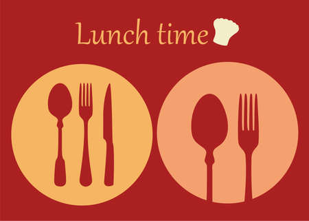 Plate icon with spoon, fork and knife. Lunch icon on a red background.のイラスト素材