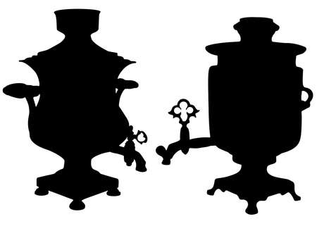 Samovars in a set for tea.のイラスト素材