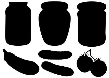 Preservation of tomatoes, eggplants and cucumbers in the setのイラスト素材