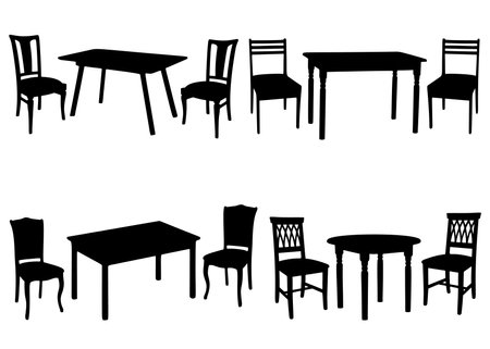 Tables and chairs for the kitchen in the set.のイラスト素材