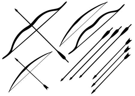 Bow with arrows in a set. Vector image.のイラスト素材