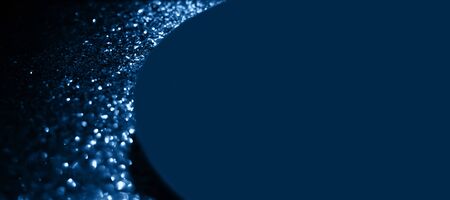 Color blue glitter trendy festive background. 2020 year trend, banner with free copy spaceの写真素材