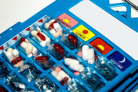 Pills in blisters for every day of the week for the morning, day, night time. Medications for...