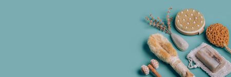 Natural spa and skincare body cleansing products. Natural sponge, brushes, pumice stone, massager...