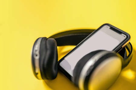 Headphone or Headset on bright color background.の写真素材