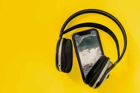Headphone or Headset on bright color background.の写真素材