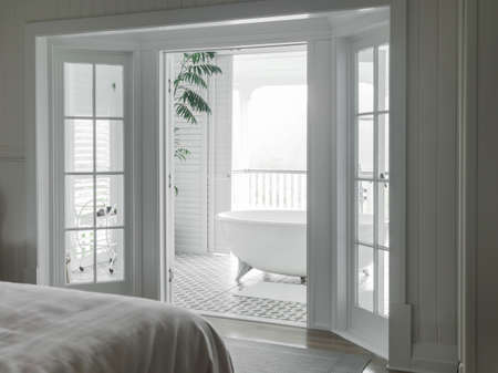 View of a spacious and elegant bathroom.の写真素材
