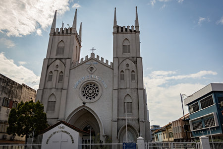 St. Francis Xavier Church on sunny day in Malacca, Malaysiaのeditorial素材