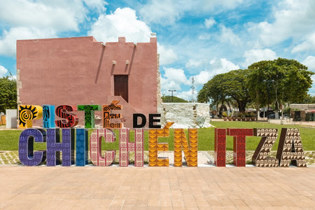 Piste de Chichenitza letters decoration of the city of Piste in Yucatan, Mexicoのeditorial素材