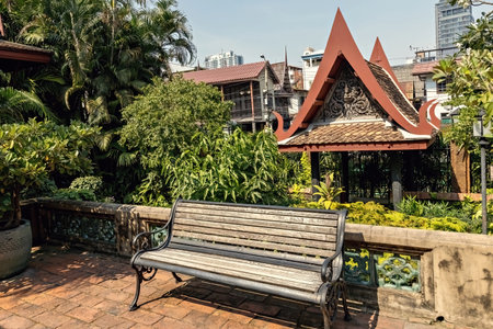 Exterior details of Jim Thompson house details and the garden in Bangkok, Thailandのeditorial素材