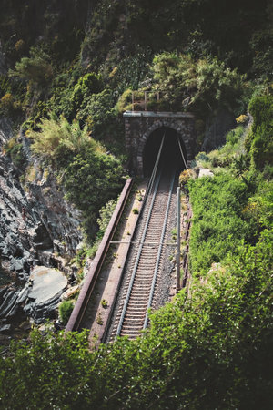 Train tunnel in Cinque terre National Park Italyの写真素材