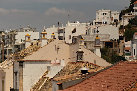 Traditional houses anfd portugese architecture of Albufeira Old town, Algarve, Portugalの写真素材
