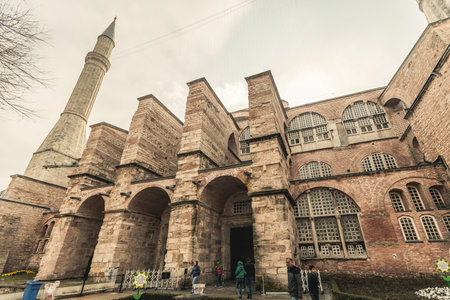 Byzantine architecture of the Hagia Sophia entrance, famous historic landmark in Istanbul, Turkeyの写真素材