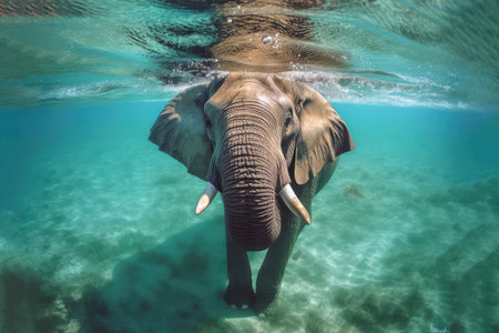 Elephant swimming in the seaの素材
