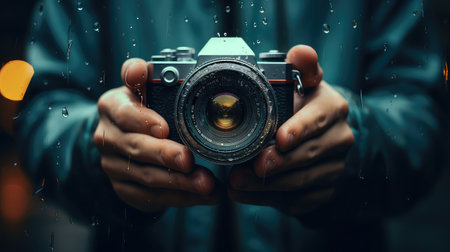 Camera in hands. World photography dayの素材