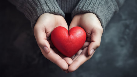 Red heart in hands illustrationの素材