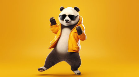 Cool cheerful cartoon style panda dancing salsaの素材