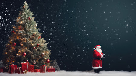 Santa Claus christmas tree copy space template christmas background postcardの素材