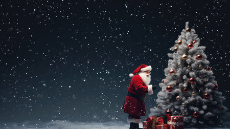 Santa Claus christmas tree copy space template christmas background postcardの素材