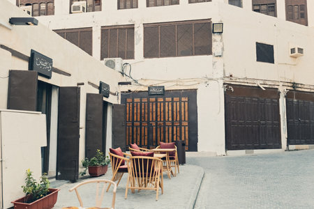 Traditional coffee shop outside view in Jeddah old town Saudi Arabiaのeditorial素材