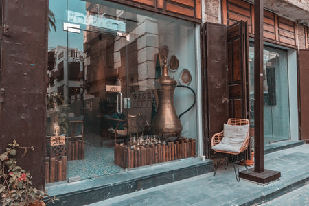 Traditional coffee shop outside view in Jeddah old town Saudi Arabia