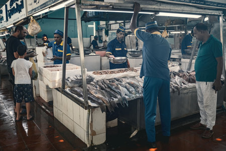 Vendors on Jeddah Central fish market in Saudi Arabiaのeditorial素材