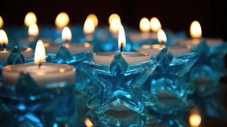 Row of star shaped burning candles new year decorationの素材