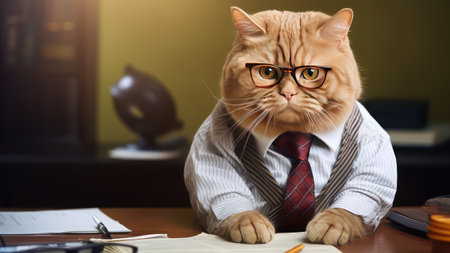 Cat accountant at the office deskの素材