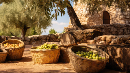 Baskets with olives in Olive gardenの素材