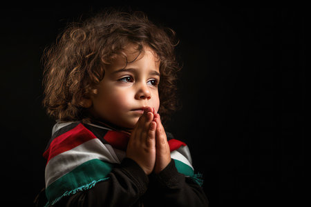 Palestine child with praying handsの素材