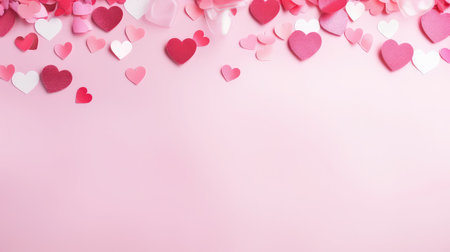 Pink Valentines day style background with hearts and copy spaceの素材