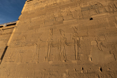 Stone wall carving at Philae temple in Aswan Upper Egypt