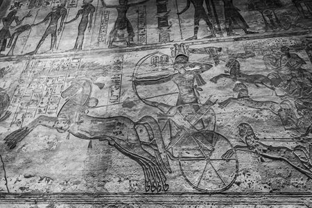 The Great Temple of Ramesses II inside details in Abu Simbel Upper Egyptの写真素材