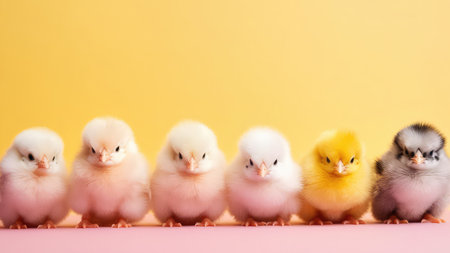 Cute Easter colorful chickens rowの素材