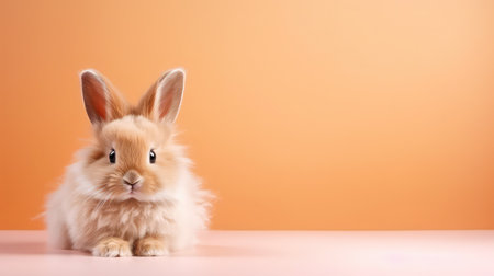 Cute Easter bunny on peach fuzz color backgroundの素材