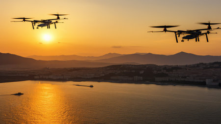 Military drone in the skyの素材